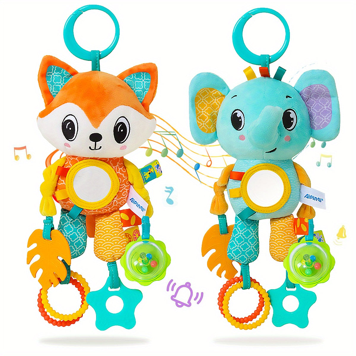 Youngsters crib hanging rattle toys featuring cartoon animal spiral hanging toy with ringing bell. Suitable for youngsters bed, stroller, car seat, and both boys and girls.