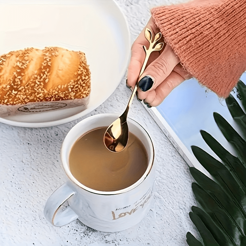 Stylish Set of Stainless Steel Leaf Spoons, 11.99 cm, Perfect for Coffee, Tea, Desserts, Appetizers, Weddings, Parties, and More. A Long-Lasting Kitchen Necessity with a Beautiful Mirror Finish.