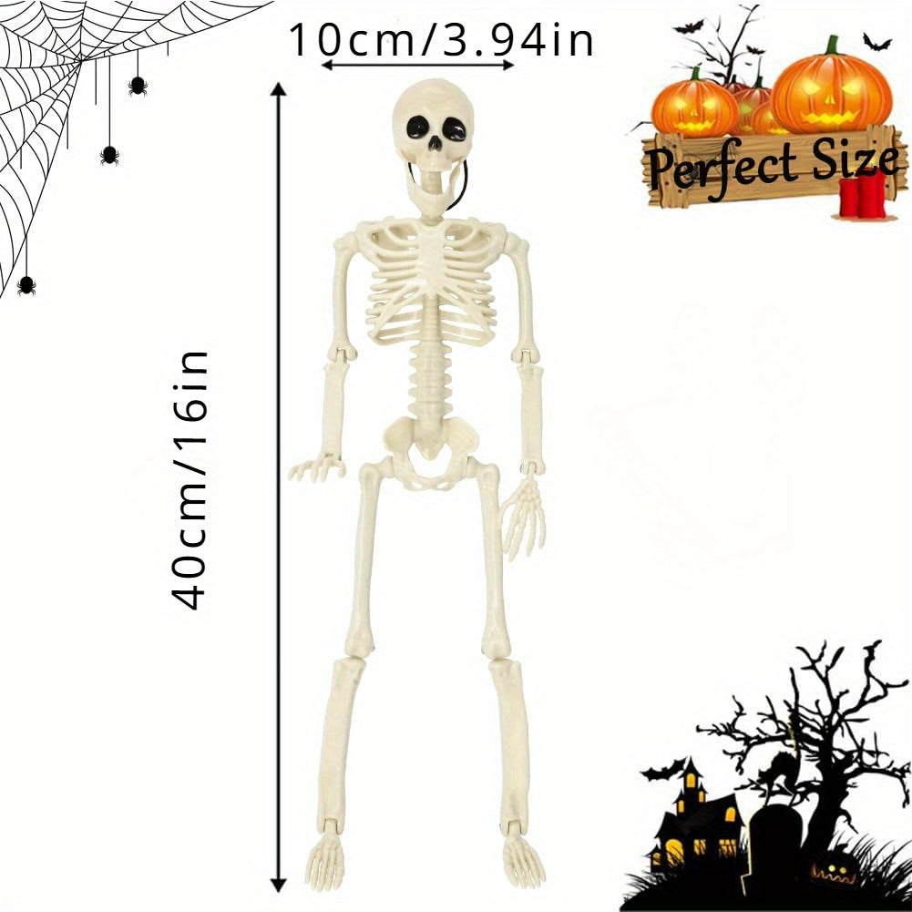 2 Halloween skeleton decorations with posable joints for creepy outdoor decor.