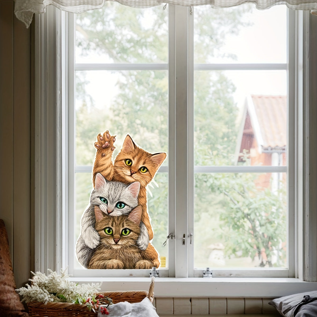 Animal Print Cat Pattern Window Stickers - Perfect for Living Room, Office, or Home Decor