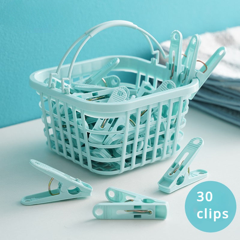 Convenient 30-Pack of Assorted Plastic Laundry Clips with Basket, Windproof and Durable, Ideal for Hanging and Drying Clothes & Other Household Items, Space-Saving Clothespins, Perfect for Home Kitchen Storage and Organization