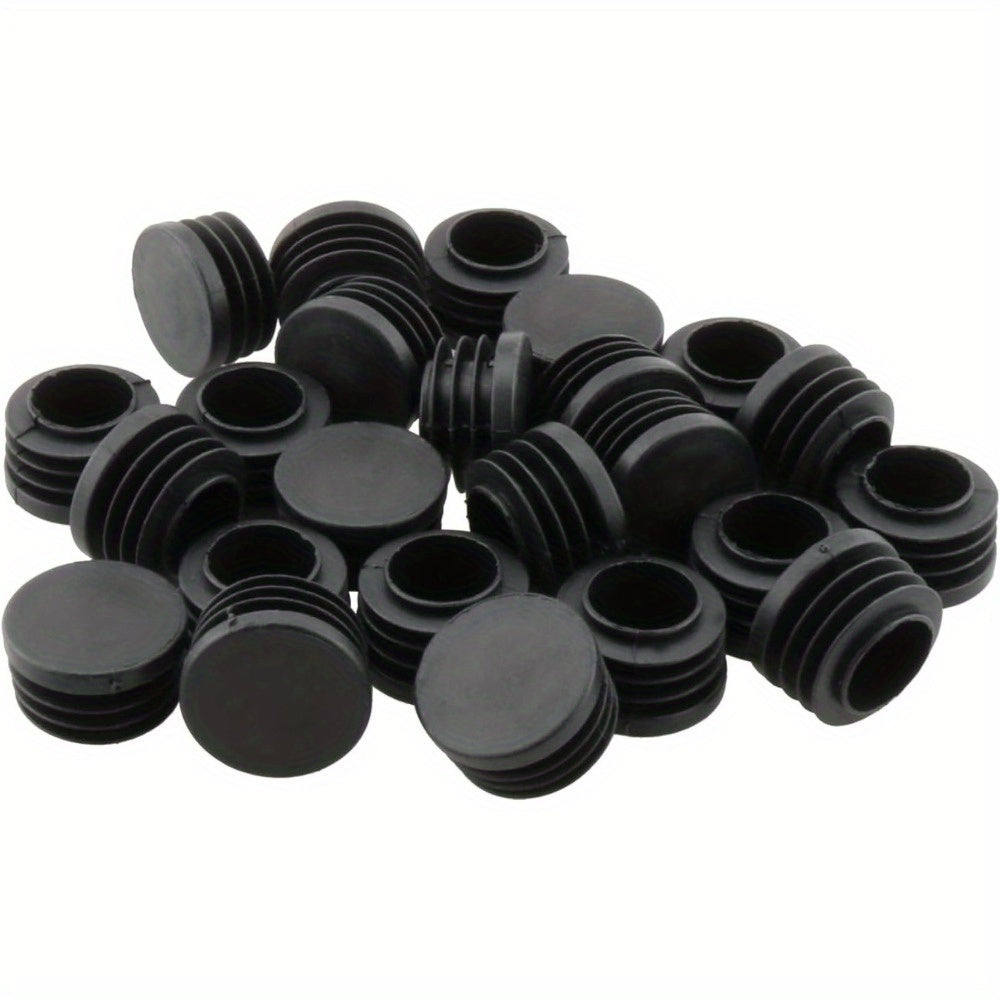 Set of 8 Black Plastic Tubing End Caps for Chair Legs - Round Protectors for Non-Electric Furniture Feet