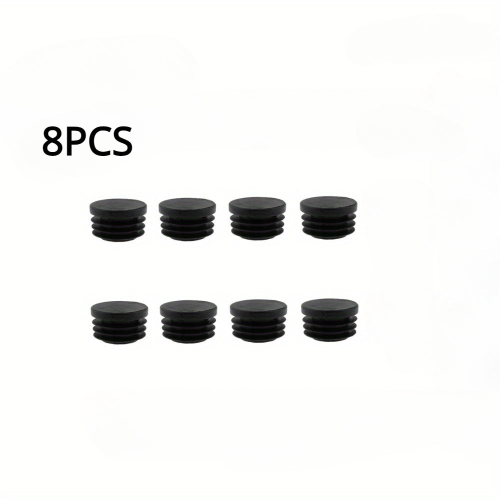 Set of 8 Black Plastic Tubing End Caps for Chair Legs - Round Protectors for Non-Electric Furniture Feet