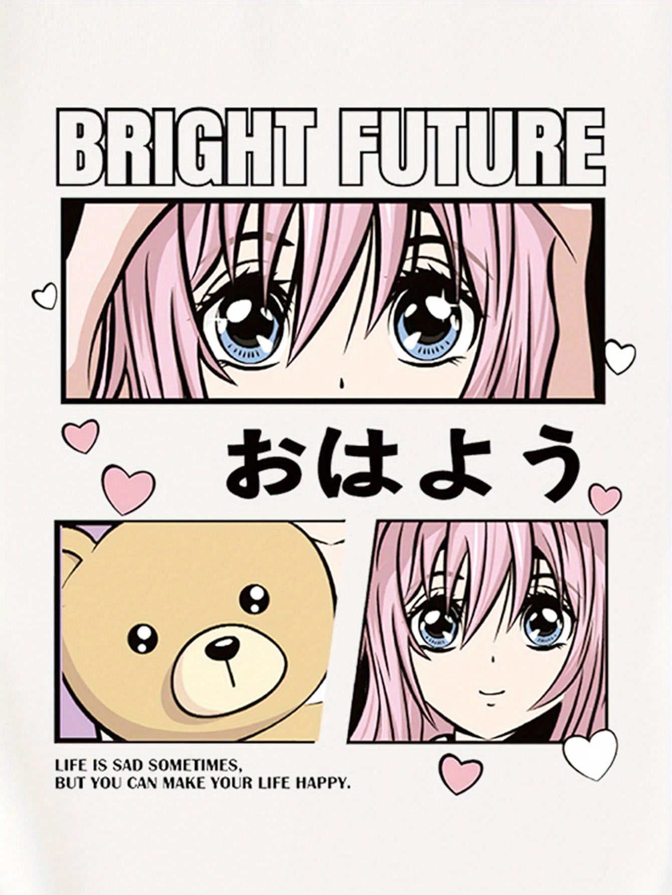 BRIGHT FUTURE Anime Qiz Grafika Chop Tişörti - Qizlar uchun tasodifiy va zamonaviy, bahor va yoz ko'cha kiyimlari uchun mukammal