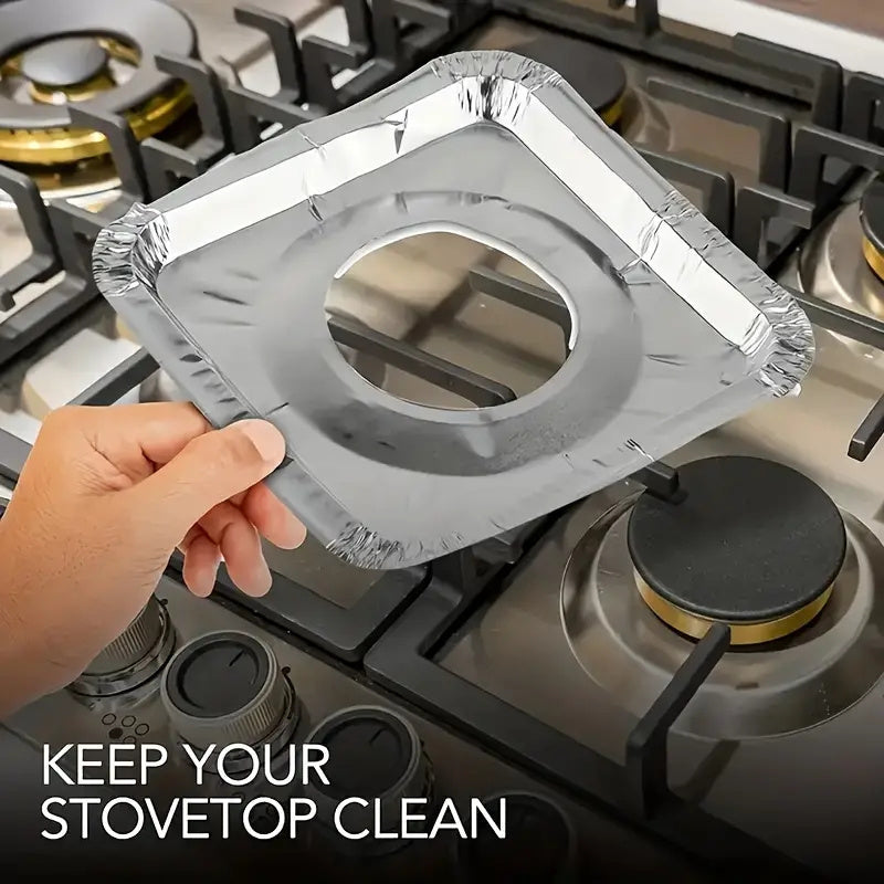 Circular and square aluminum foil trays that are oil-proof for use on gas stoves and kitchen cleaning pads.