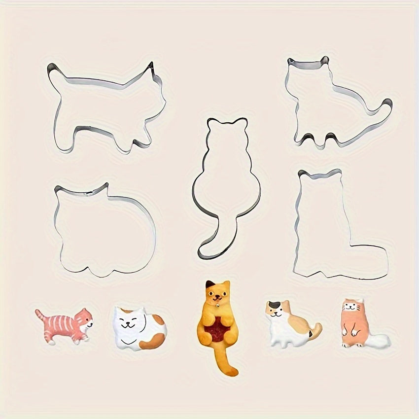 Set of 5 Cute Cat and Kitten Cookie Cutters - Sturdy Metal Molds for Baking, Ideal for Creative Bakers and Animal Lovers|Essential Kitchen Tools, Perfect for Themed Baking|Shiny Metallic Design, Baking Supplies