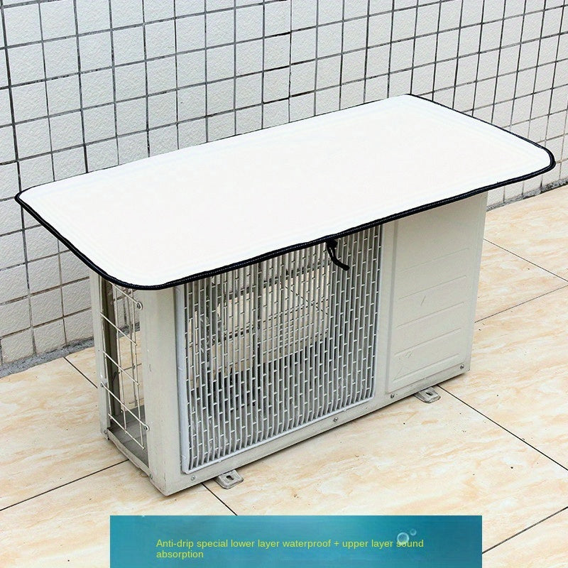 Outdoor air conditioner cover with magnetic closure, weatherproof and sun-resistant with strong magnets, no power required, fits all outdoor AC units.