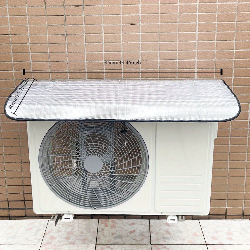 Outdoor air conditioner cover with magnetic closure, weatherproof and sun-resistant with strong magnets, no power required, fits all outdoor AC units.