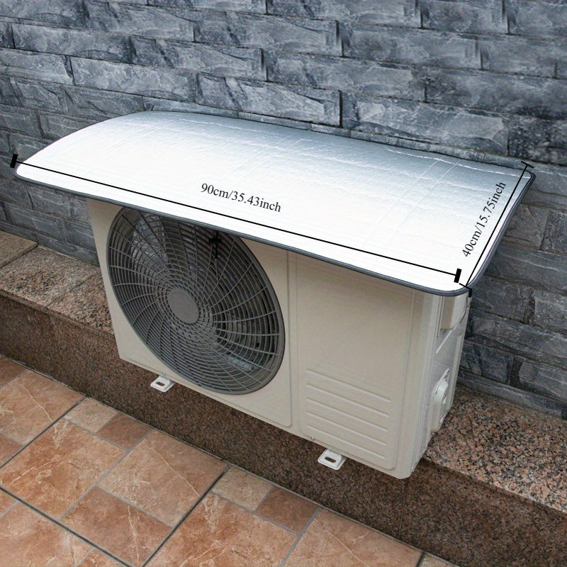 Outdoor air conditioner cover with magnetic closure, weatherproof and sun-resistant with strong magnets, no power required, fits all outdoor AC units.