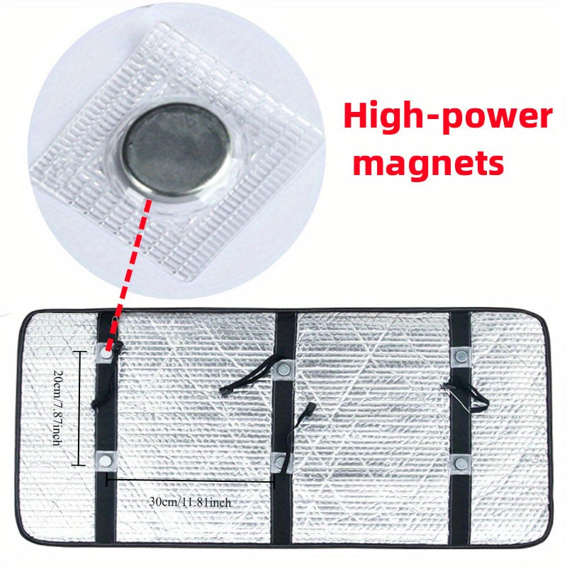 Outdoor air conditioner cover with magnetic closure, weatherproof and sun-resistant with strong magnets, no power required, fits all outdoor AC units.