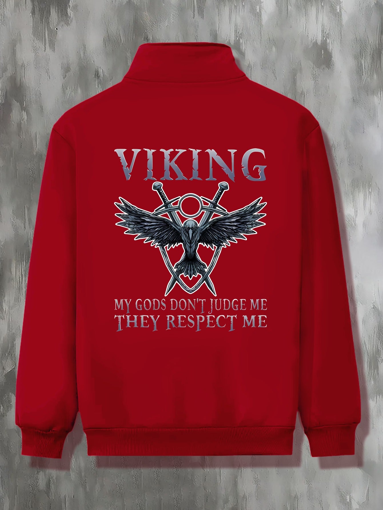 Men's Viking-inspired lightweight jacket in black with white graphic print, stand collar, zip-up, polyester blend, machine washable, plus size