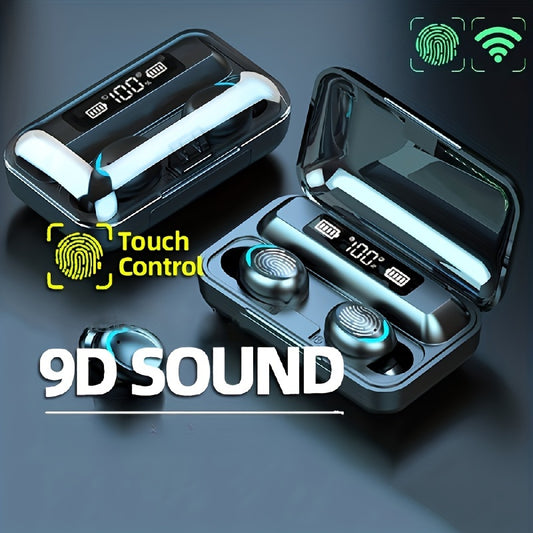 Wireless earphones with touch control, HD mic & charging case, TWS F9-5 headphones offer 9D stereo HiFi sound and are suitable for phone calls and outdoor activities - a perfect birthday