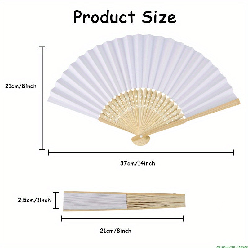 100 units of customized engraved elegant white silk hand fans with gift bag for weddings and parties