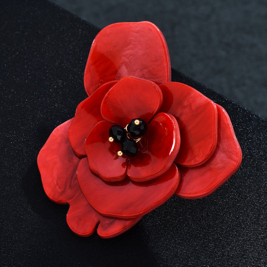 Elegant Red Acrylic Flower Brooch Pin - Perfect for Weddings and Parties, Unisex Lapel Badge