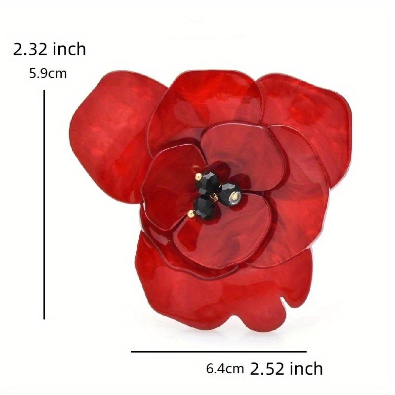 Elegant Red Acrylic Flower Brooch Pin - Perfect for Weddings and Parties, Unisex Lapel Badge