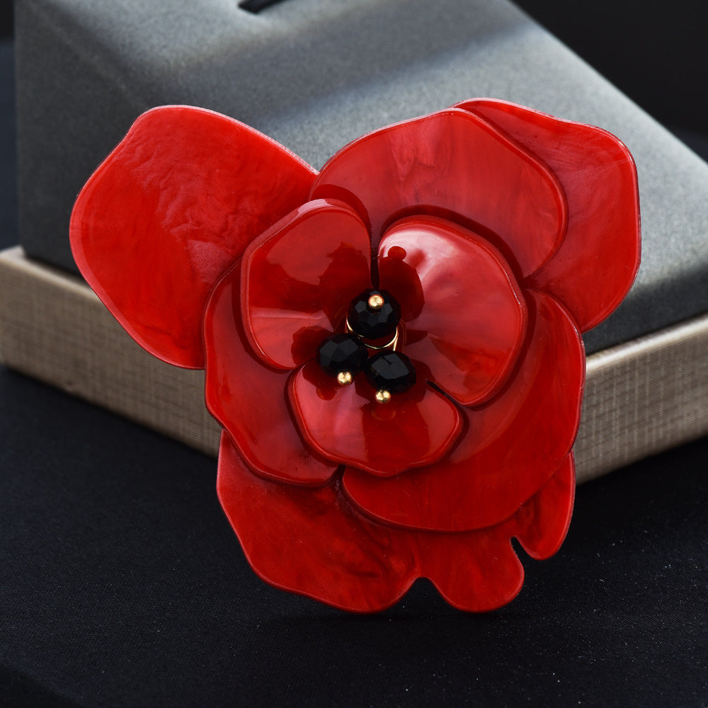 Elegant Red Acrylic Flower Brooch Pin - Perfect for Weddings and Parties, Unisex Lapel Badge