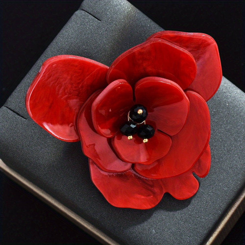 Elegant Red Acrylic Flower Brooch Pin - Perfect for Weddings and Parties, Unisex Lapel Badge