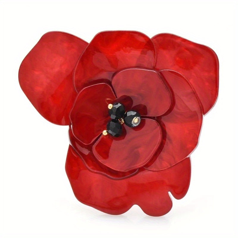 Elegant Red Acrylic Flower Brooch Pin - Perfect for Weddings and Parties, Unisex Lapel Badge