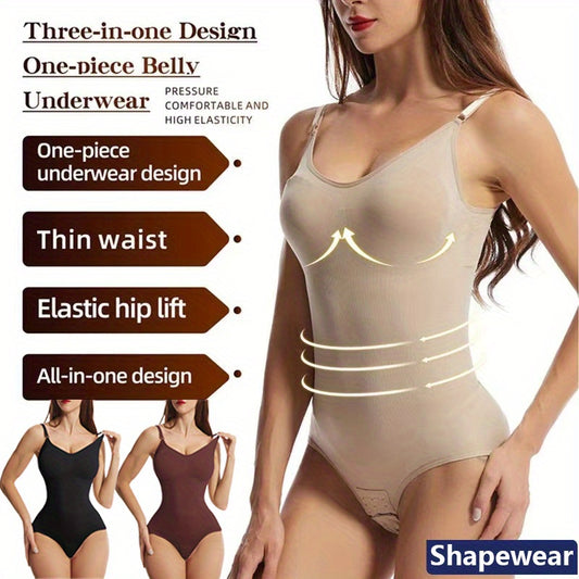 1pc Women's High Elasticity Shapewear Bodysuit with Backless, Tummy Control, Elastic Hip Lift, Full Bust Compression, Polyamide & Spandex fabric, Adjustable Straps, Plus Size, Sleeveless