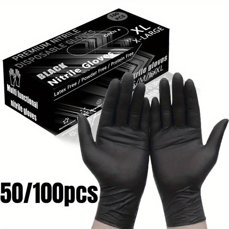 Black Disposable Nitrile Gloves for Household Cleaning, Hairdressing, Nail Art - Available in 50 or 100PCS - Disposable Apparel