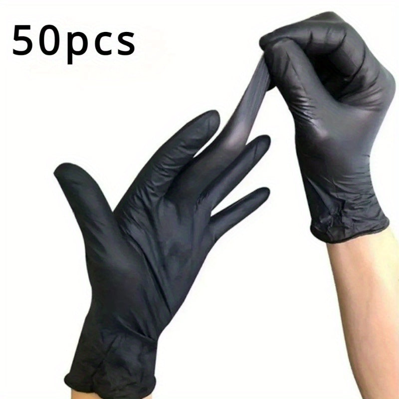 Black Disposable Nitrile Gloves for Household Cleaning, Hairdressing, Nail Art - Available in 50 or 100PCS - Disposable Apparel