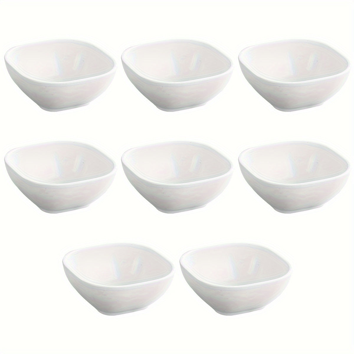 1. Set of 8 square dipping bowls for sauces and condiments made of durable plastic, suitable for home, restaurants, and food trucks.