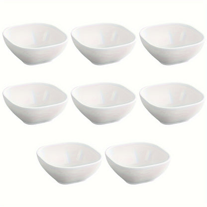 1. Set of 8 square dipping bowls for sauces and condiments made of durable plastic, suitable for home, restaurants, and food trucks.