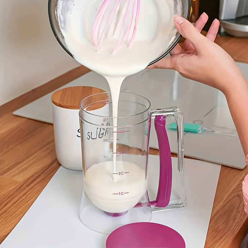 Durable cupcake batter dispenser with measurement markings, non-stick design for perfect baking, easy-to-clean plastic, food-safe.