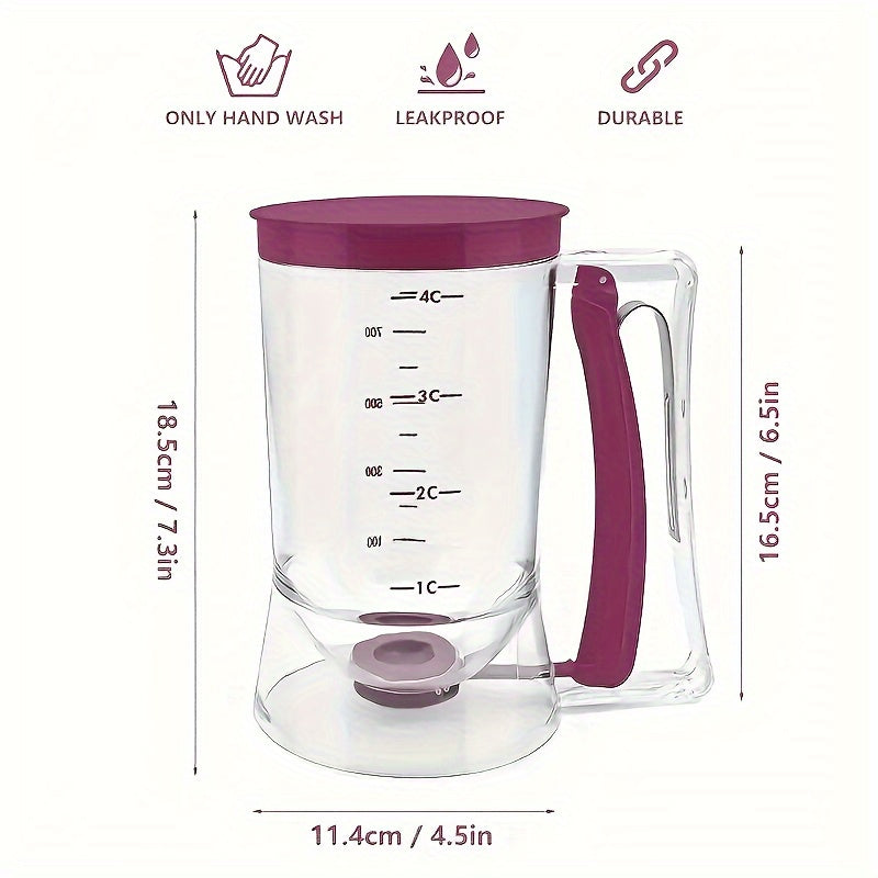 Durable cupcake batter dispenser with measurement markings, non-stick design for perfect baking, easy-to-clean plastic, food-safe.