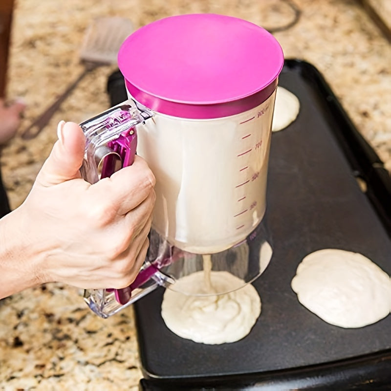 Durable cupcake batter dispenser with measurement markings, non-stick design for perfect baking, easy-to-clean plastic, food-safe.