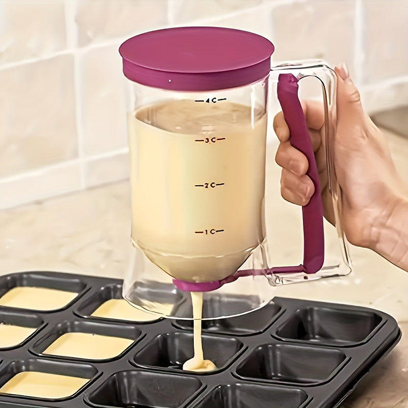 Durable cupcake batter dispenser with measurement markings, non-stick design for perfect baking, easy-to-clean plastic, food-safe.