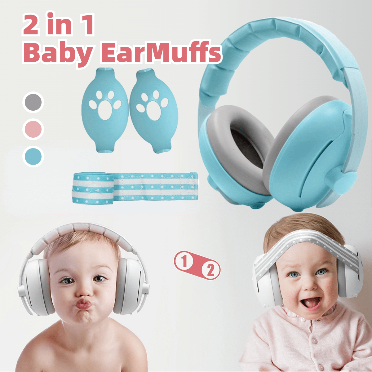 Stay Safe with 2-in-1 Youngsters Noise-Cancelling EarMuffs - Lead-Free, Available in White, Pink, and Blue for Maximum Protection for Kids and Teens