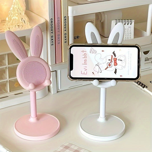 Versatile cute rabbit phone stand made of durable ABS material with adjustable height and stable grip. Universally compatible with Apple, Huawei, Samsung, Xiaomi, and more. Convenient and