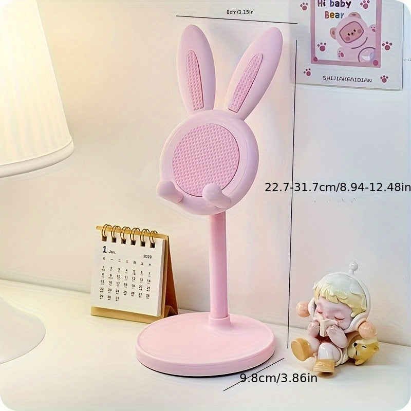 Versatile cute rabbit phone stand made of durable ABS material with adjustable height and stable grip. Universally compatible with Apple, Huawei, Samsung, Xiaomi, and more. Convenient and