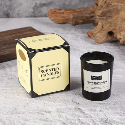 1 scented aromatherapy candle with dried flowers, single wick, ideal for graduation gift, in glossy black glass cup with box.