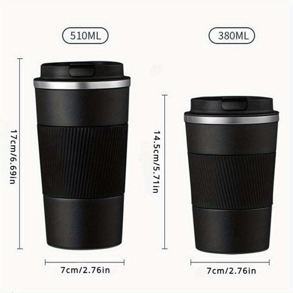 Stainless Steel Coffee Mug, Double-Walled Insulated Vacuum Flask, Leak-Proof Non-Slip Travel Thermal Cup for Hot and Cold Beverages, 380ml/510ml