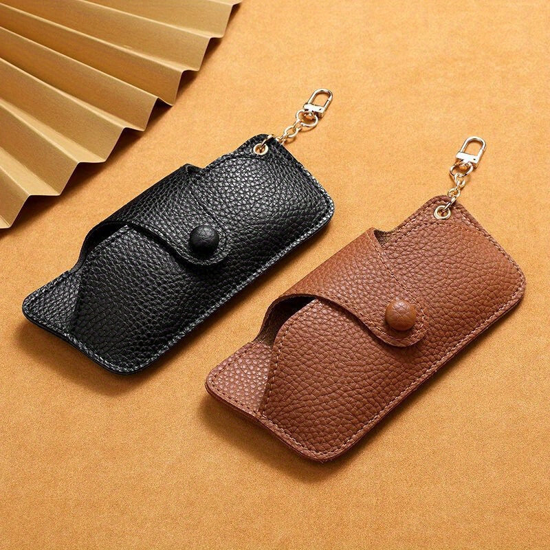 Handcrafted Soft Leather Glasses Case with Chain - Durable Eyeglass Pouch, Anti-Drop Holder, and Dustproof Storage Bag