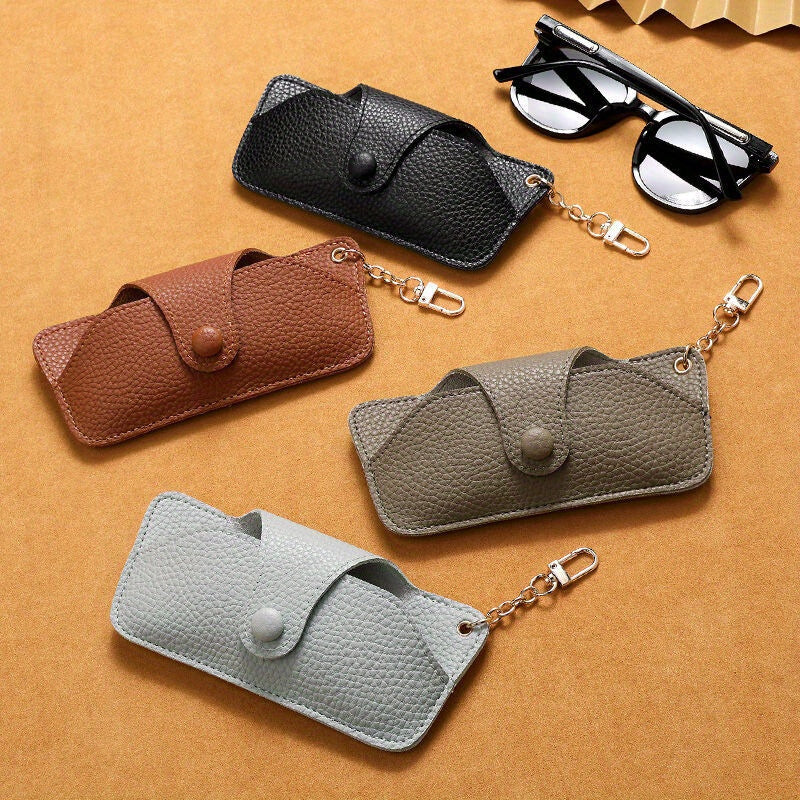 Handcrafted Soft Leather Glasses Case with Chain - Durable Eyeglass Pouch, Anti-Drop Holder, and Dustproof Storage Bag