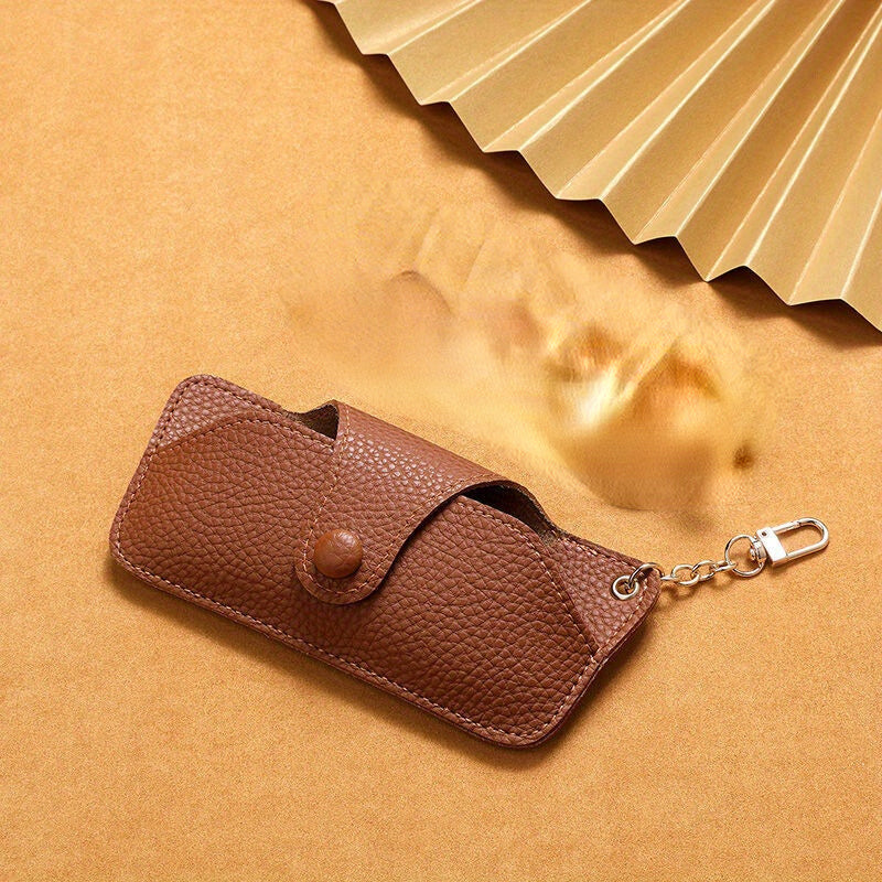 Handcrafted Soft Leather Glasses Case with Chain - Durable Eyeglass Pouch, Anti-Drop Holder, and Dustproof Storage Bag