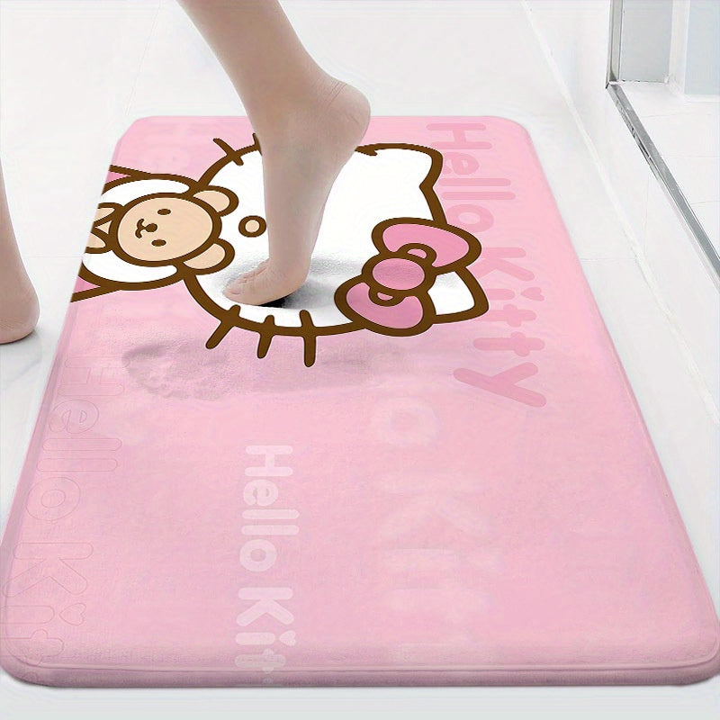 Introducing the adorable Hello Kitty Cartoon Door Mat - This non-slip, machine washable polyester rug is perfect for your living room, bedroom, or bathroom. It also makes a great party decor and gift!