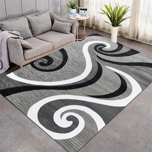 Modern Abstract Swirl Area Rug - Soft, Low-Pile, Non-Slip Mat with Machine Washable Polyester Material and Thick Sponge Padding for Comfort - Ideal for Living Room, Bedroom, Office, and Kitchen Décor