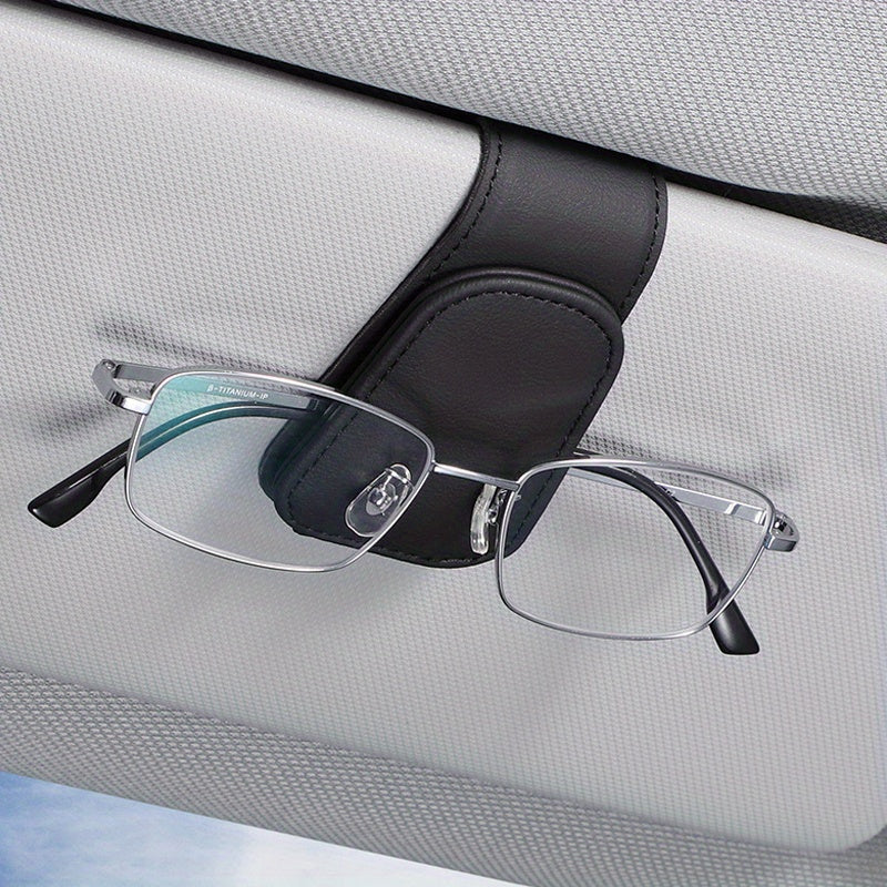 Get two PU leather car sunglass holders with a magnetic visor clip mount and universal glasses hanger with card slot. These auto interior accessories are perfect for drivers aged 14 and older.