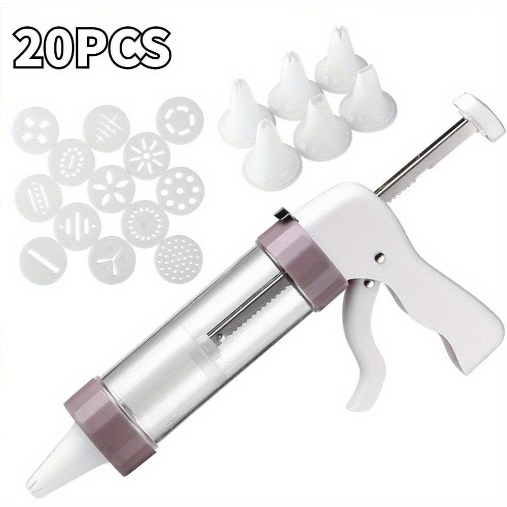 Set of 20 Cake Decorating Guns with Stainless Steel Tips - Multi-functional Baking Utensil for Cookies, Biscuits, and Pastries