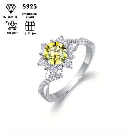 This Sunflower Ring in S925 Sterling Silver is adorned with a stunning 1Ct Colored Moissanite. It is low allergic and exudes an elegant, bohemian style that is perfect for both daily wear and weddings. Presented in a Moissanite gift box, this ring is