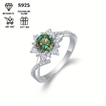 This Sunflower Ring in S925 Sterling Silver is adorned with a stunning 1Ct Colored Moissanite. It is low allergic and exudes an elegant, bohemian style that is perfect for both daily wear and weddings. Presented in a Moissanite gift box, this ring is