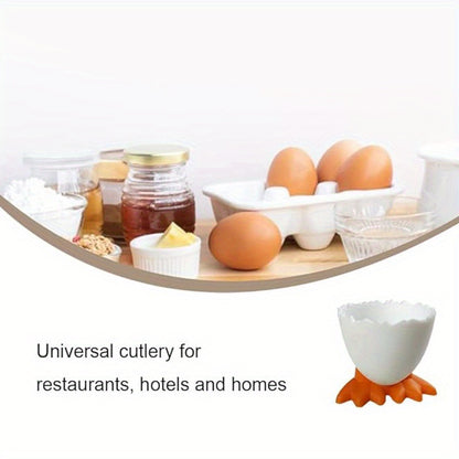 4 plastic egg cup holders with cartoon base design, perfect for boiled eggs. Durable, kid-friendly, and ideal for breakfast and parties.