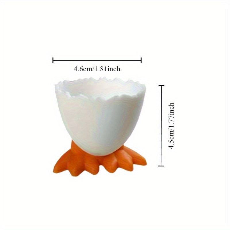 4 plastic egg cup holders with cartoon base design, perfect for boiled eggs. Durable, kid-friendly, and ideal for breakfast and parties.