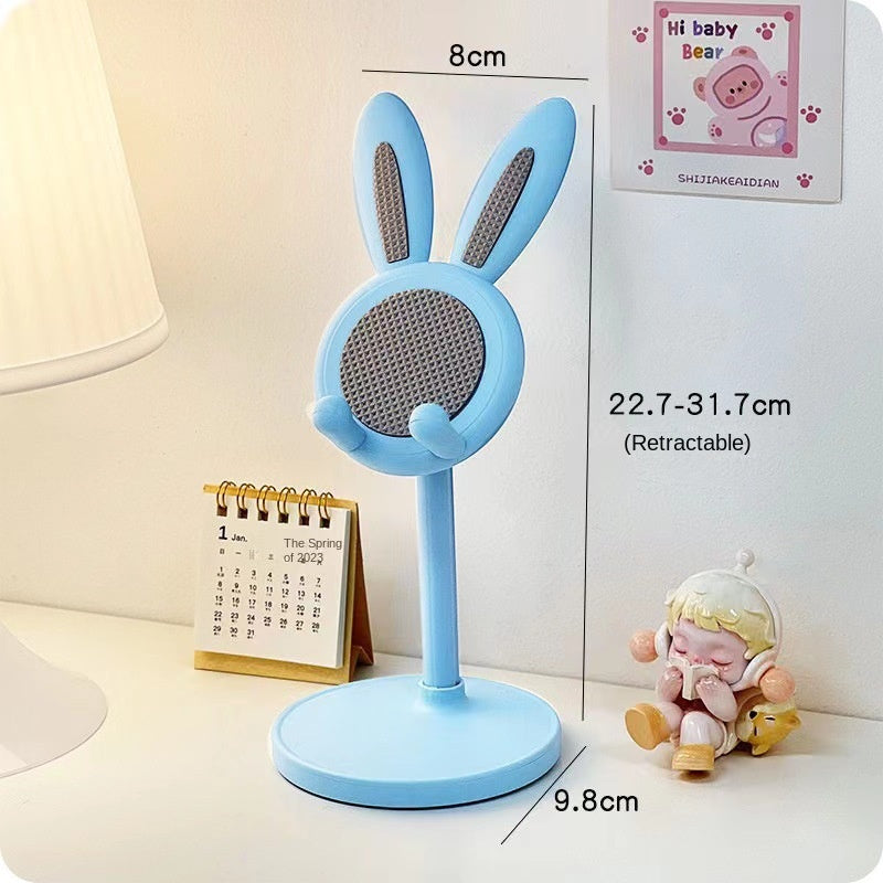 Versatile cute rabbit phone stand made of durable ABS material with adjustable height and stable grip. Universally compatible with Apple, Huawei, Samsung, Xiaomi, and more. Convenient and