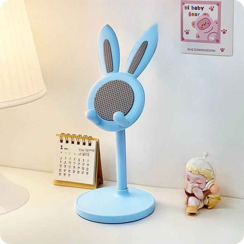 Versatile cute rabbit phone stand made of durable ABS material with adjustable height and stable grip. Universally compatible with Apple, Huawei, Samsung, Xiaomi, and more. Convenient and