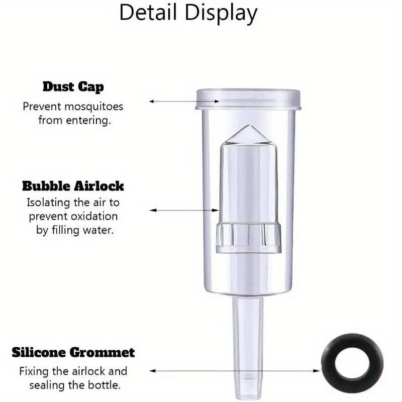 Plastic airlock set for homebrewing and preserving, comes with silicone grommets for fermenting wine, sauerkraut, and kimchi.